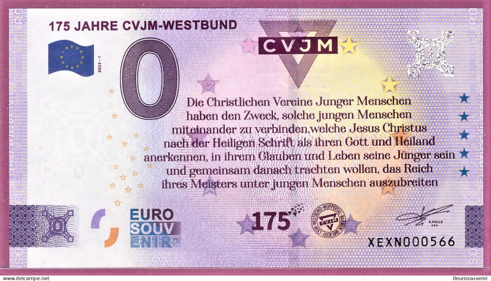 0-Euro XEXN 2023-1 175 JAHRE CVJM-WESTBUND SPENDENSCHEIN - Privatentwürfe