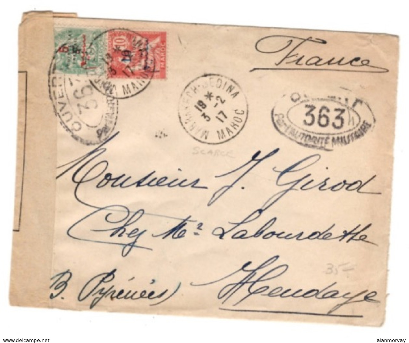 French Morocco - February 3, 1917 Marrakech Censored Cover To France - Other & Unclassified