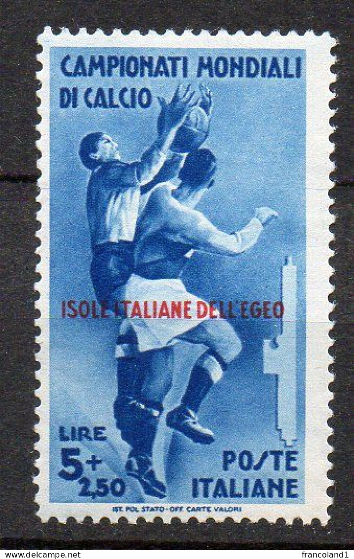 Egeo 1934  Calcio  N. 79  5 +2,5 Lire Azzurro Integro MNH** Sassone 275 Euro - Egée