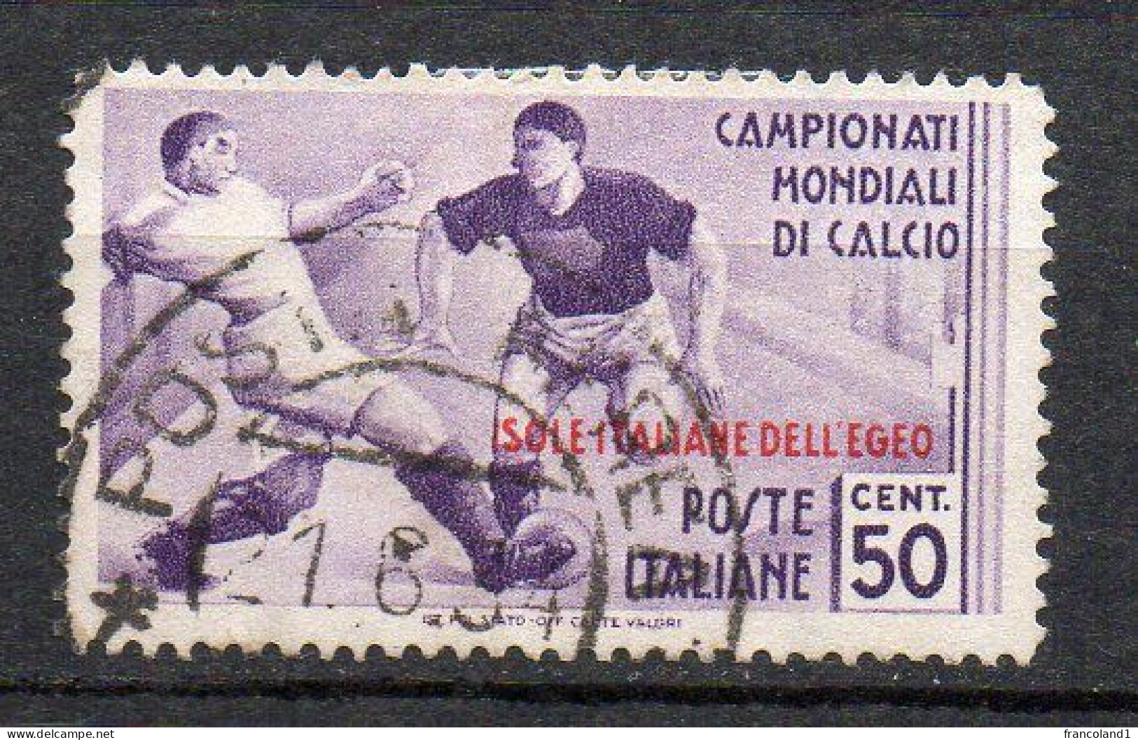 Egeo 1934  Calcio  N. 77  50 Cent Timbrato Used Sassone 110 Euro - Aegean