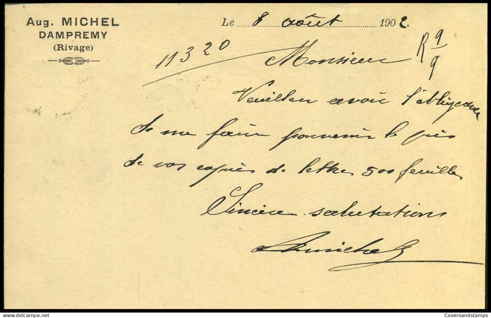 68 Op Carte Postale Van Charleroi Naar Turnhout Op 08/08/1902 - 'Aug. Michel, Dampremy' - 1893-1907 Wappen