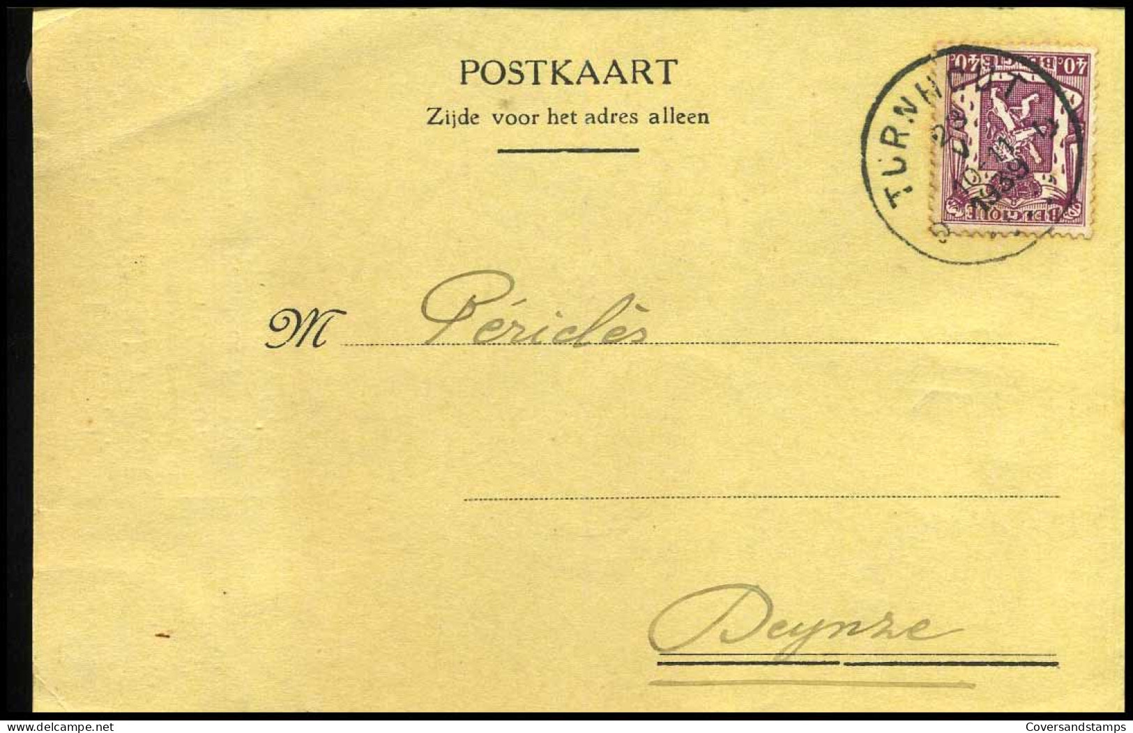 479 Op Postkaart Van Turnhout Naar Deynze - 23/05/1939 - 'Huis Wed. A. Moerman-Verheyden, Turnhout' - 1935-1949 Piccolo Sigillo Dello Stato