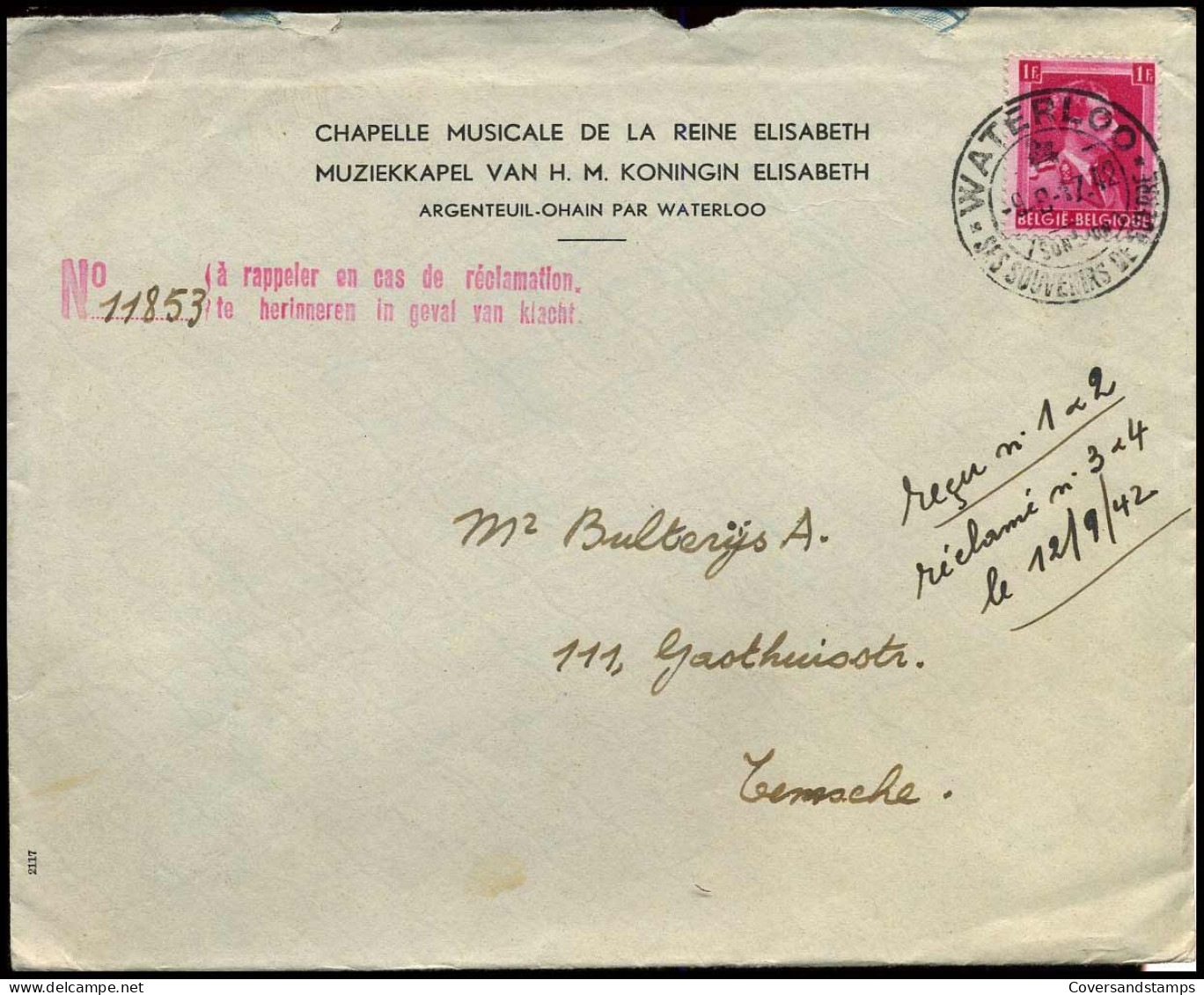 528 Op Brief - 'Chapelle Musicale De La Reine Elisabeth / Muziekkapel Van H.M. Koningin Elisabeth, Argenteuil-Ohain' - 1936-1957 Collar Abierto