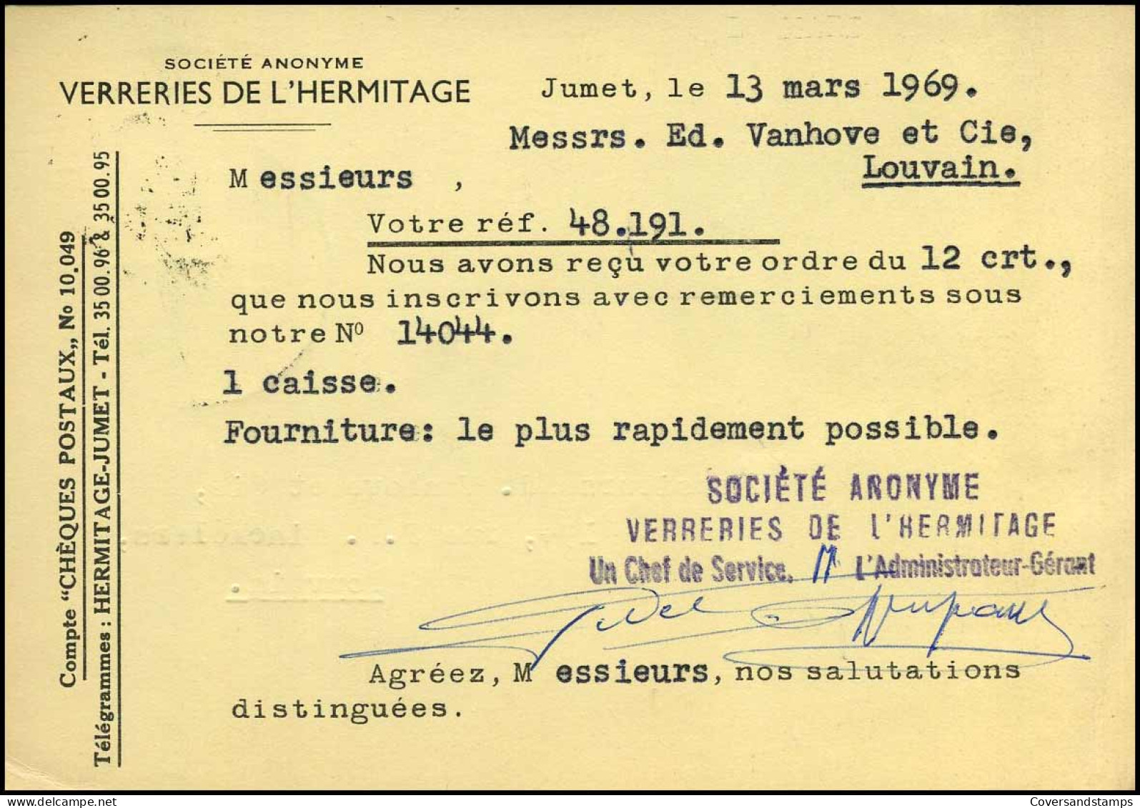 1066 Op Postkaart - "Verreries De L'Hermitage" - 1953-1972 Brillen