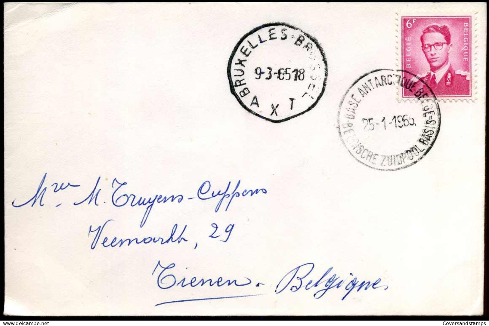 1069 Op Cover Naar Tienen - 'Belgische Zuidpool Basis - Base Antarctique Belge' - 1953-1972 Anteojos