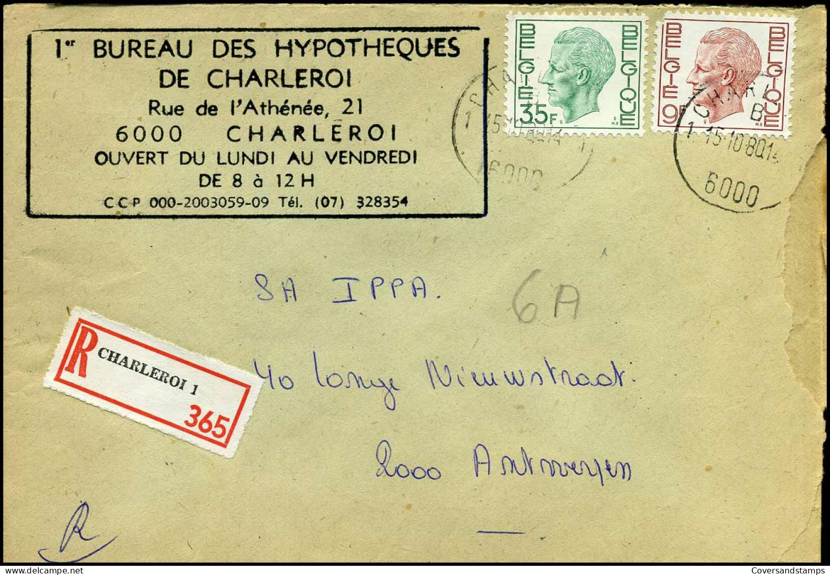 Aangetekende Cover Naar Antwerpen : N° 1962 + 1984 -- Charleroi 1 - "1er Bureau Des Hypothèques De Charleroi" - 1970-1980 Elström