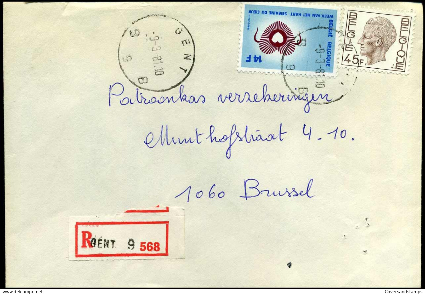 Aangetekende Cover Naar Brussel : N° 1985 + 1992 -- Gent 9 - 1970-1980 Elström