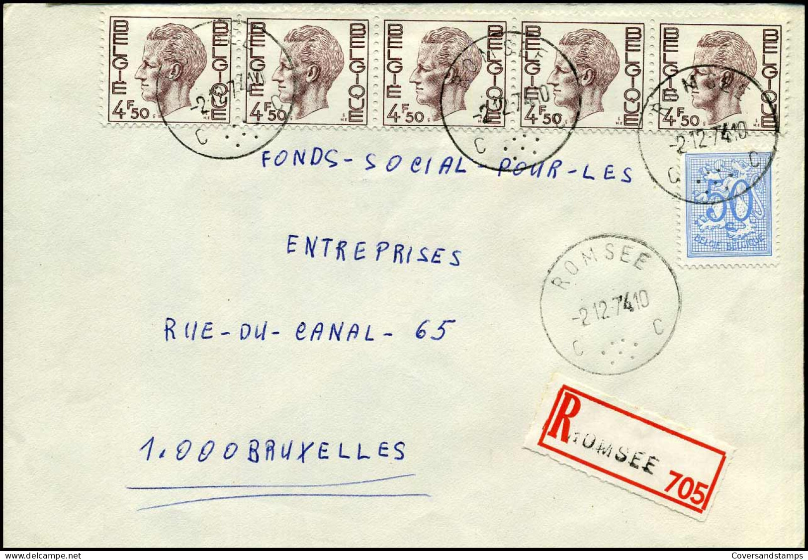 Aangetekende Cover Naar Bruxelles : N° 854 + 5 X 1644 -- Romsée - 1970-1980 Elström