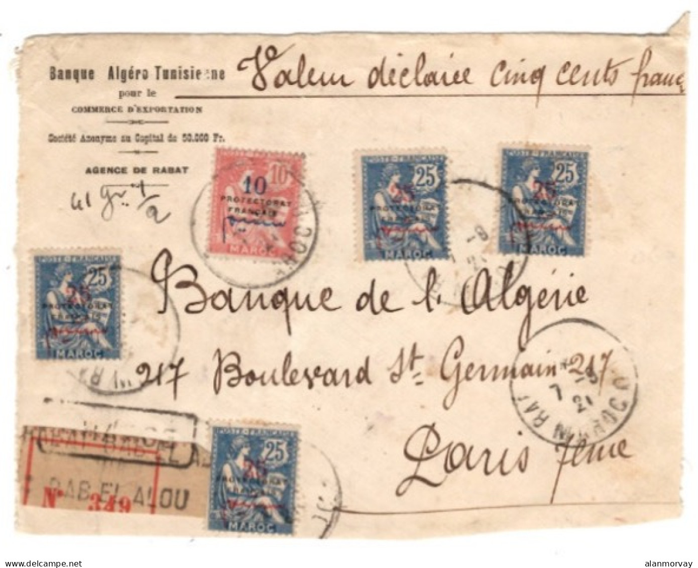 French Morocco - May 7, 1921 Rabat Registered Cover Front To France - Sonstige & Ohne Zuordnung