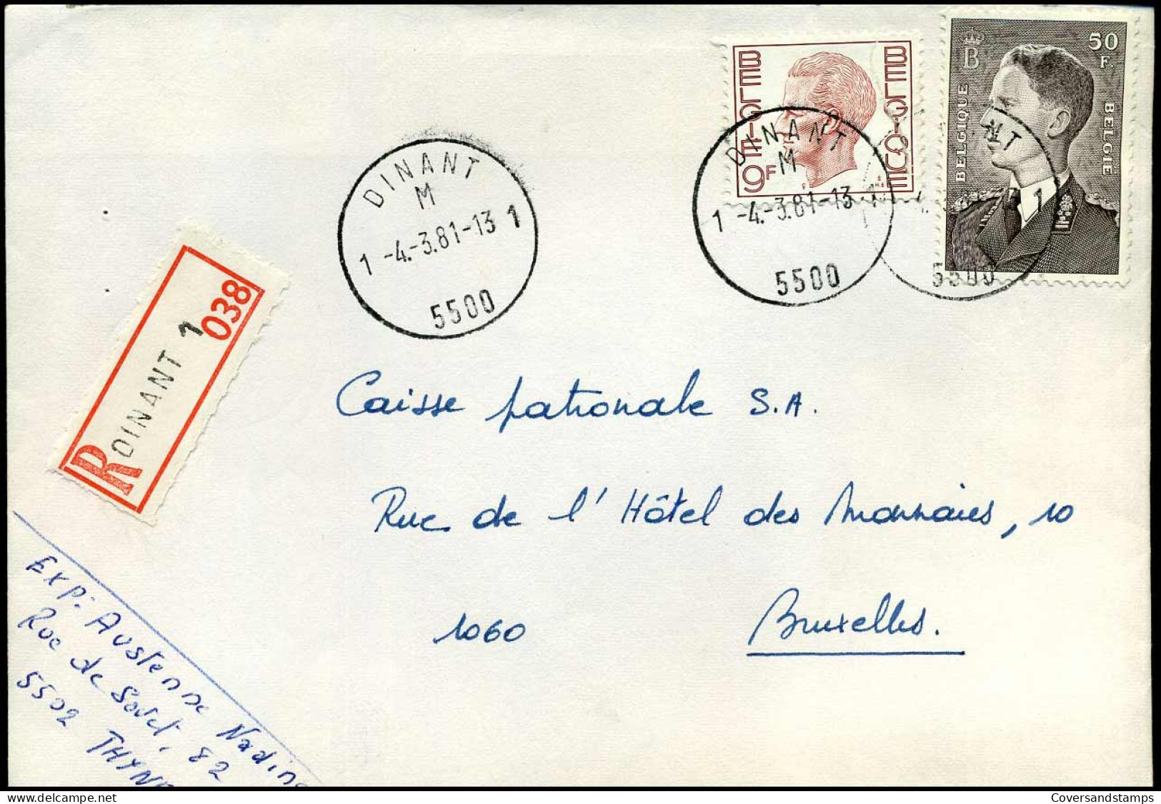 Aangetekende Cover Naar Bruxelles : N° 1962 + 879 -- Dinant 1 - 1970-1980 Elström