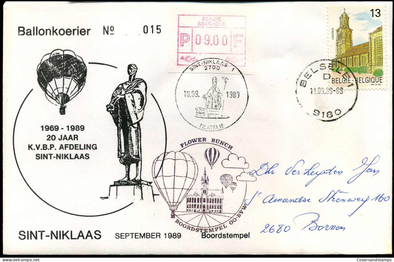 Ballonkoerier - 1969-1989 20 Jaar K.V.B.P. Afdeling Sint-Niklaas - Boordstempel OO-BVW, Flower Bunch - Other & Unclassified
