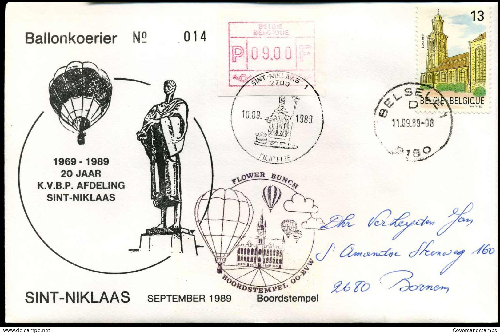 Ballonkoerier - 1969-1989 20 Jaar K.V.B.P. Afdeling Sint-Niklaas - Boordstempel OO-BVW, Flower Bunch - Altri & Non Classificati