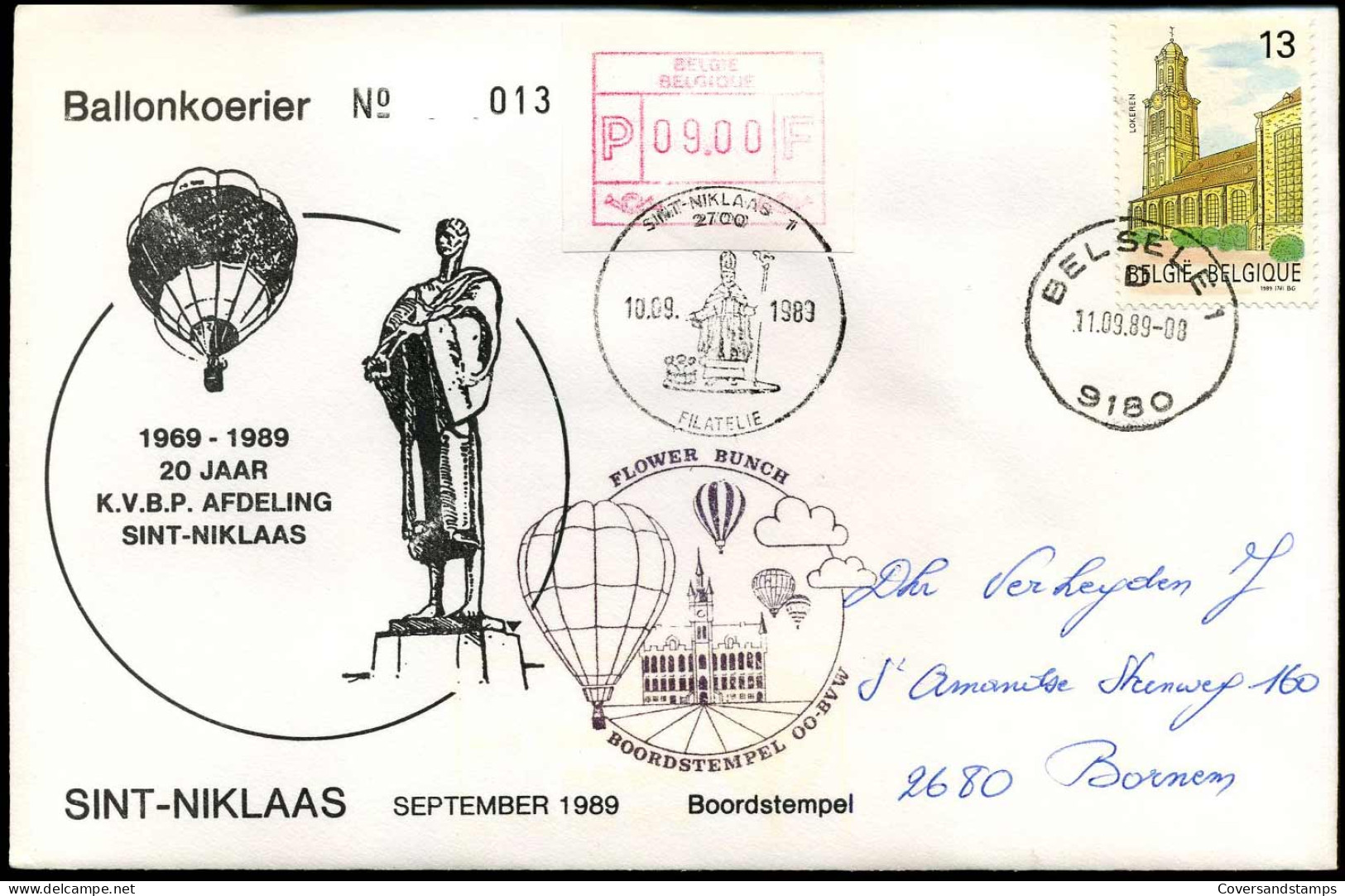 Ballonkoerier - 1969-1989 20 Jaar K.V.B.P. Afdeling Sint-Niklaas - Boordstempel OO-BVW, Flower Bunch - Sonstige & Ohne Zuordnung