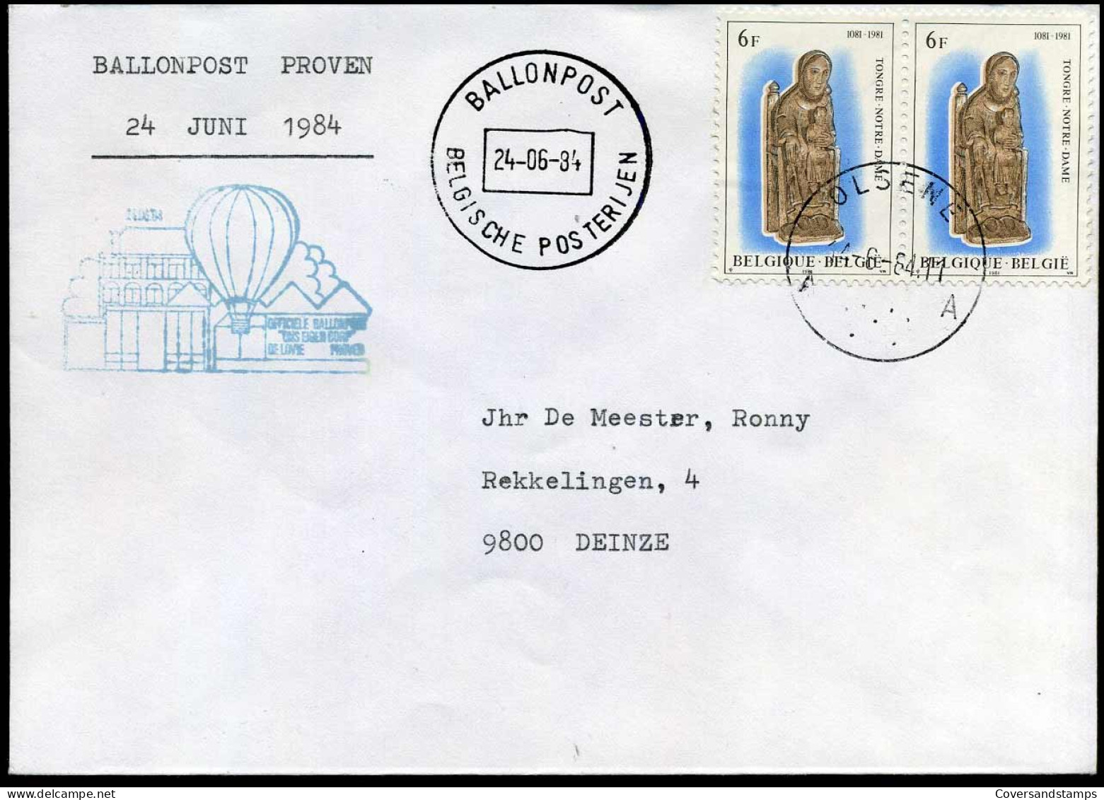 Ballonpost Proven 26.06.1984 - Stempel : Ballonpost - Belgische Postzerijen - Other & Unclassified