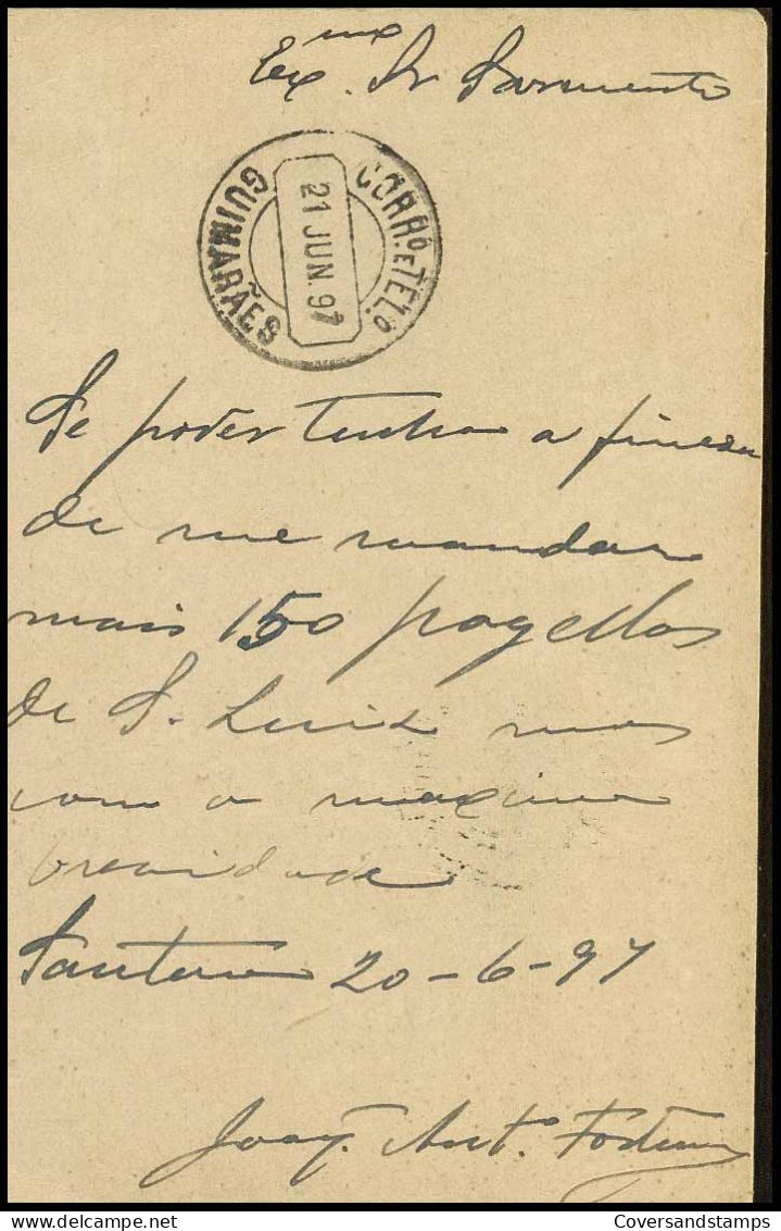 Bilhete Postal 10 Reis To Guimaraes - 21/06/1897 - Entiers Postaux