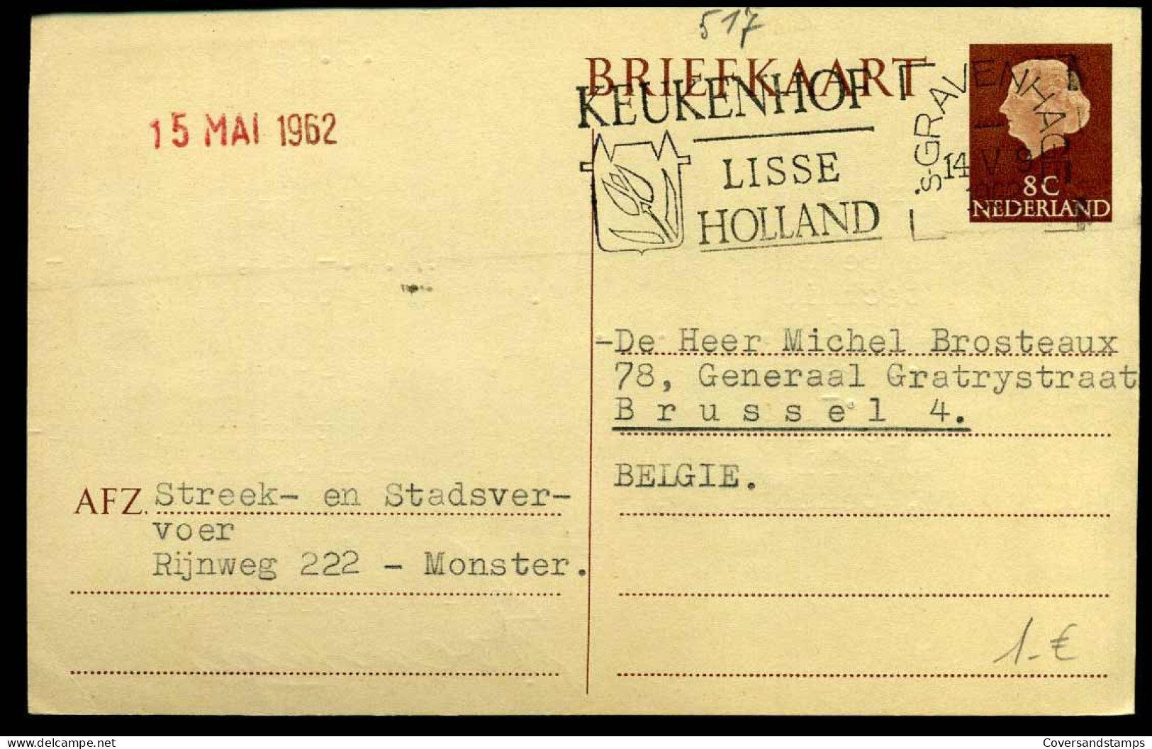 Briefkaart Van 's Gravenhage Naar Brussel, België - Vlagstempel : Keukenhof, Lisse - Brieven En Documenten