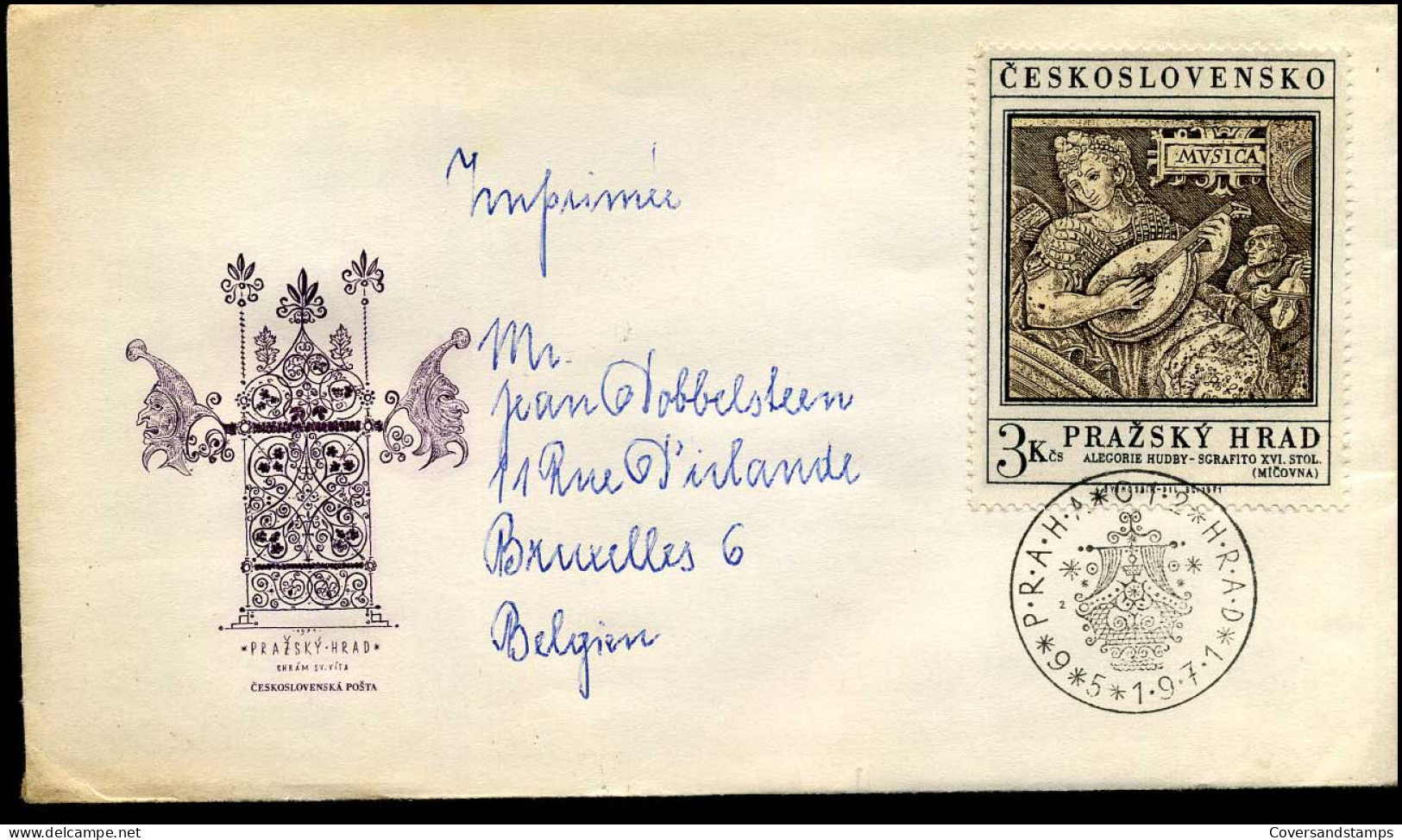 Cover From Prague To Brussels, Belgium - Storia Postale