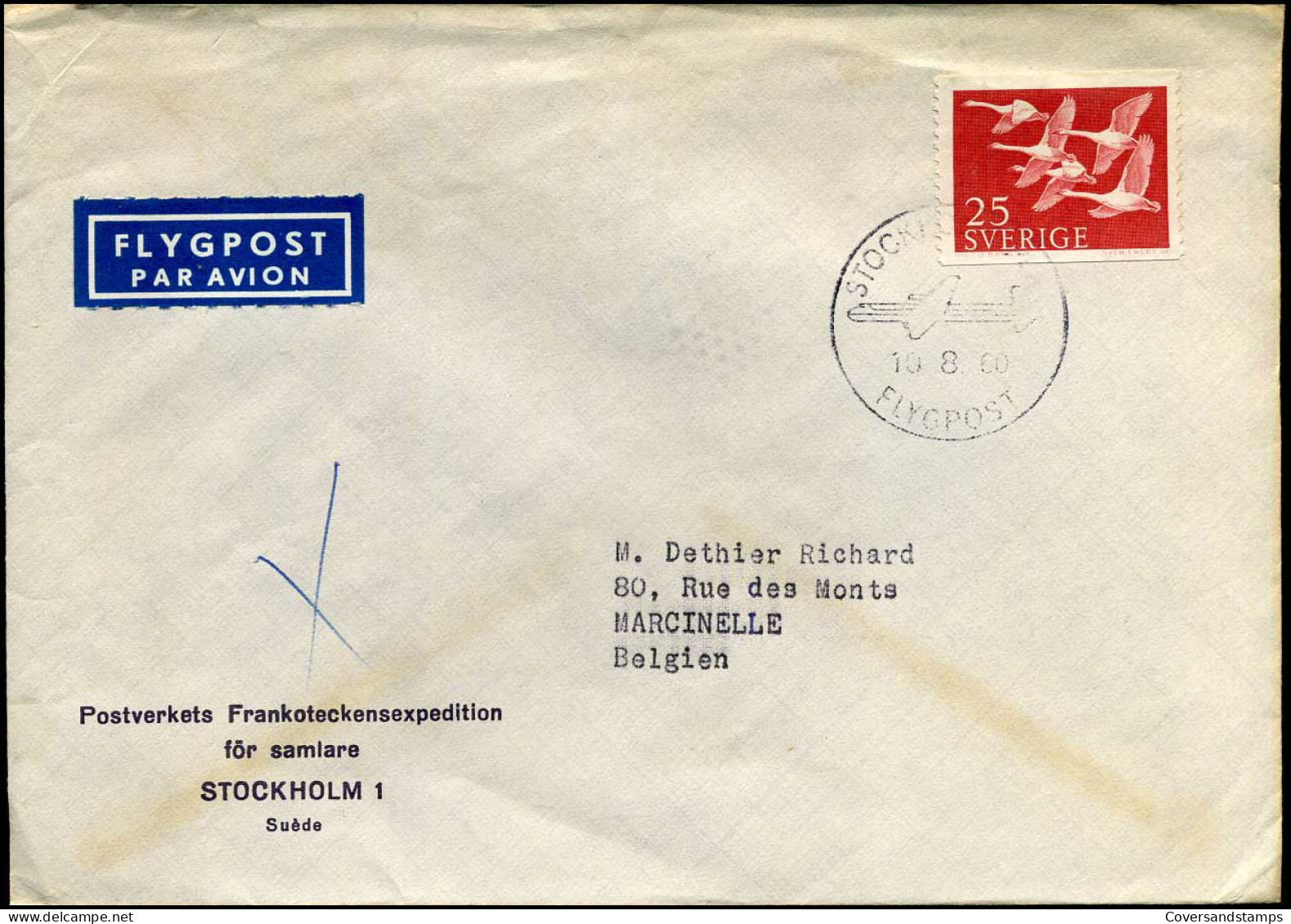 Cover From Stockholm To Marcinelle, Belgium - Lettres & Documents