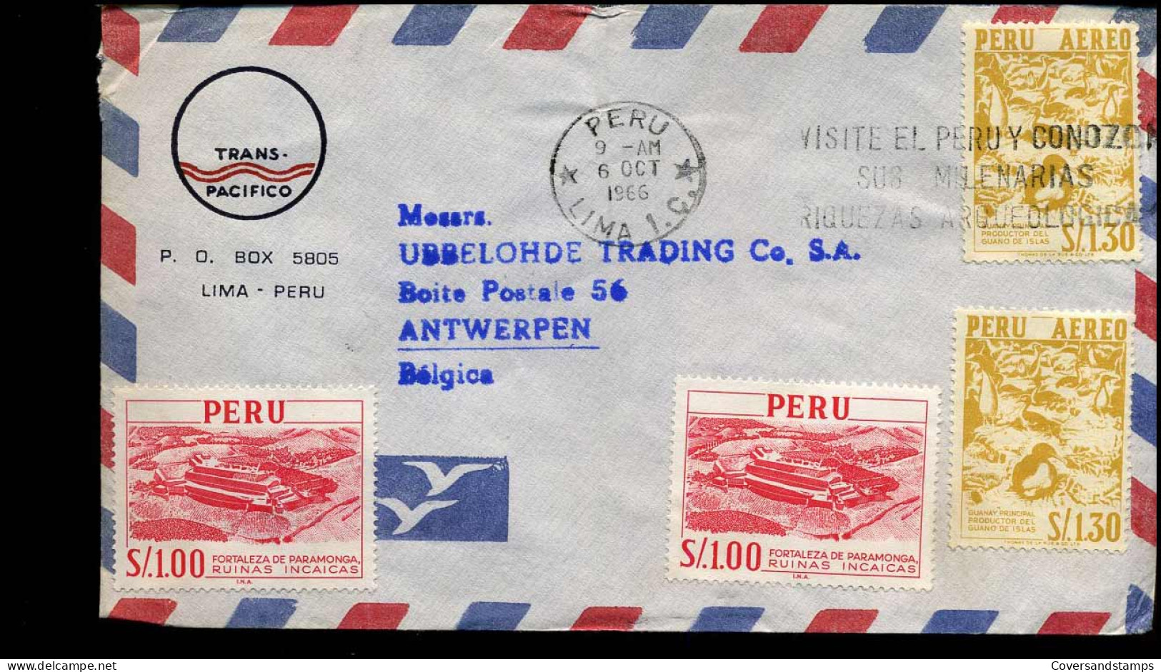 Cover To Antwerp, Belgium - "Transpacifico, Lima, Peru" - Pérou
