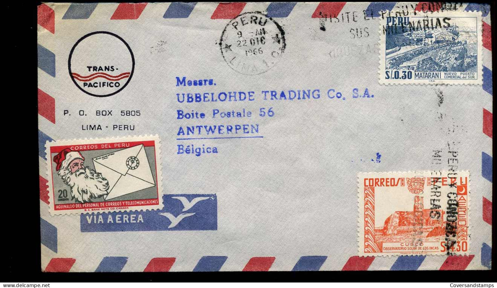 Cover To Antwerp, Belgium - "Transpacifico, Lima, Peru" - Peru