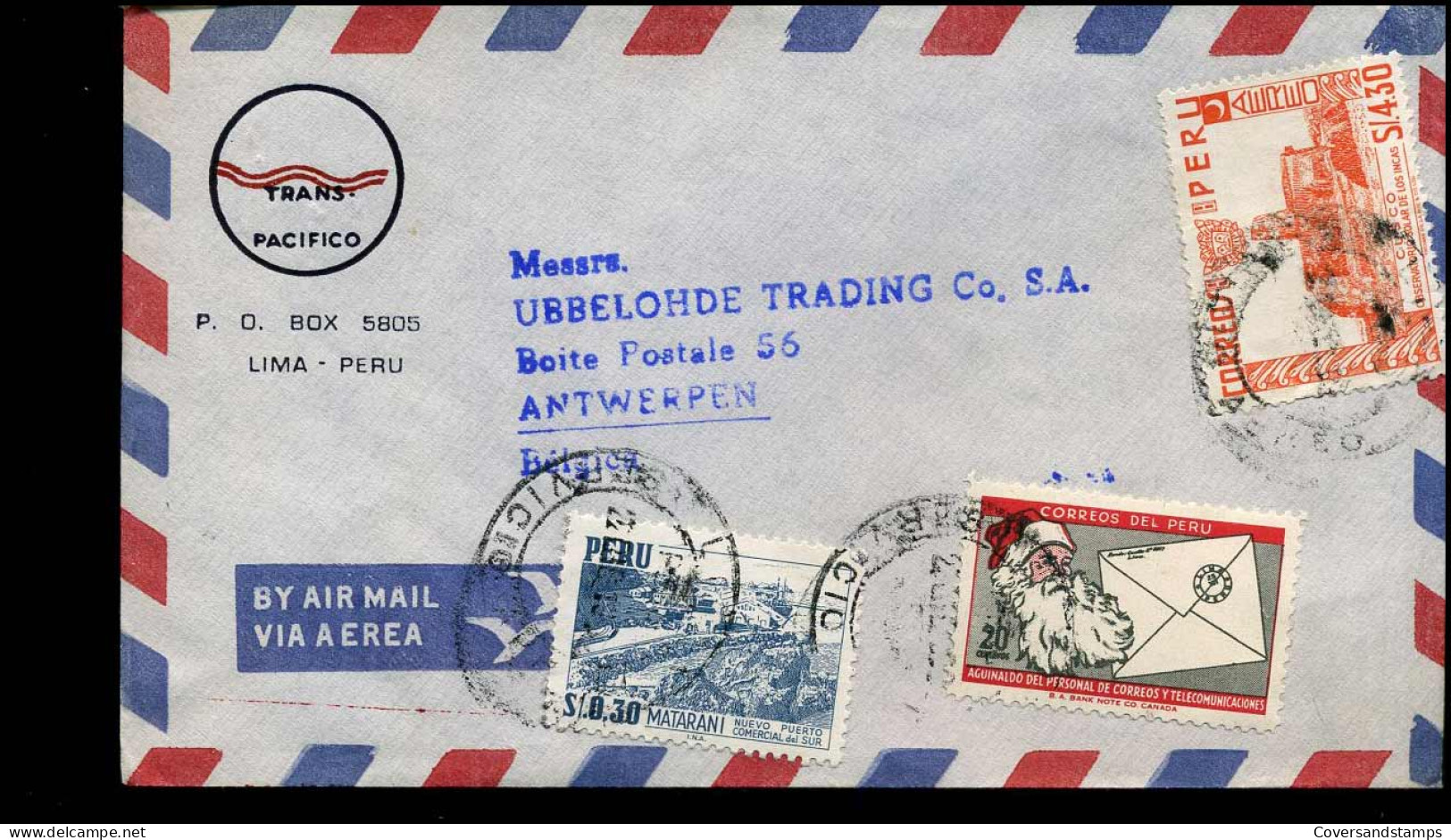 Cover To Antwerp, Belgium - "Transpacifico, Lima, Peru" - Pérou