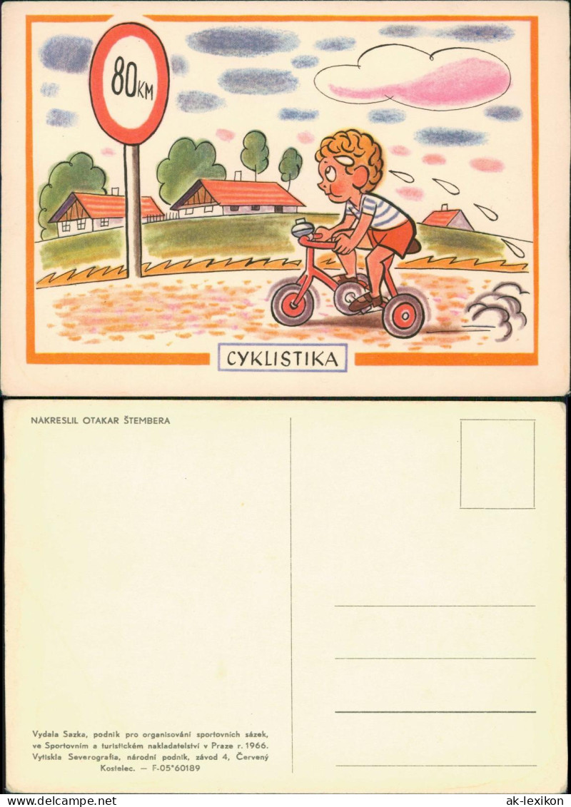 Ansichtskarte  Scherzkarte CYKLISTIKA CSSR Junge Mit Fahrrad 1975 - Humor