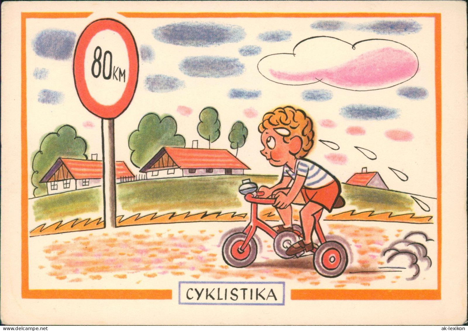 Ansichtskarte  Scherzkarte CYKLISTIKA CSSR Junge Mit Fahrrad 1975 - Humor