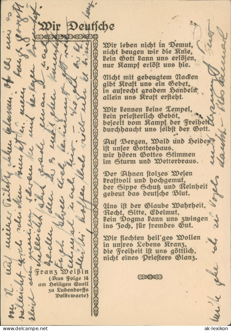 Ansichtskarte  Gedicht "Wir Deutsche" Franz Weißin 1928 - Philosophie