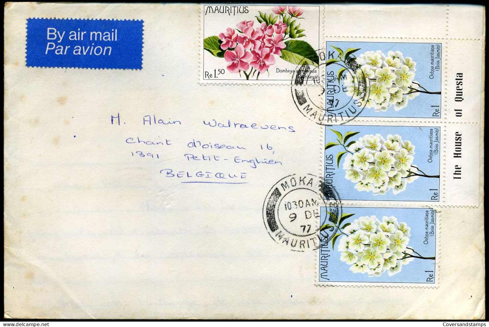 Cover To Petit-Enghien, Belgium - Mauritius (1968-...)