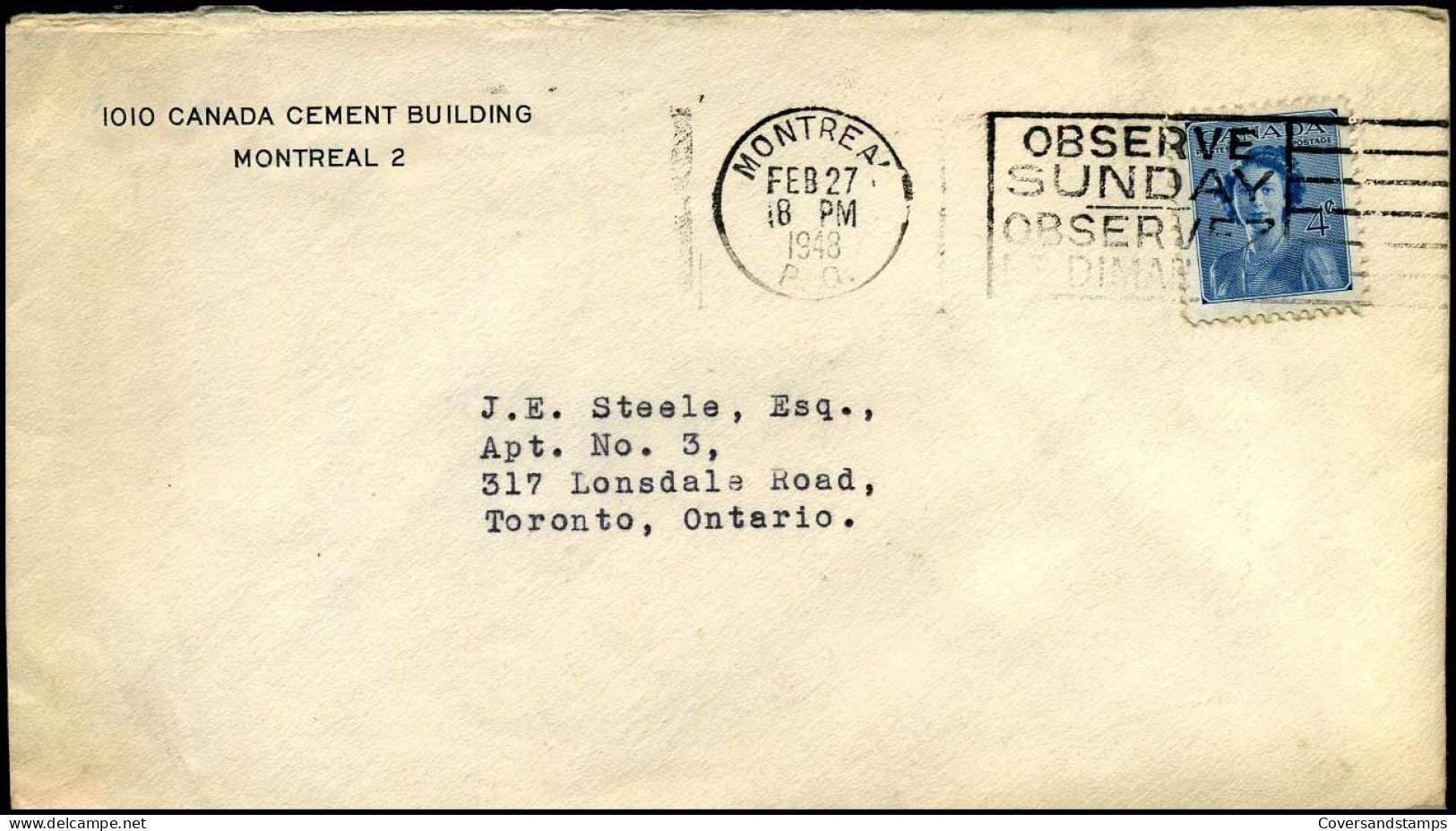 Cover To Toronto, Ontario - Lettres & Documents