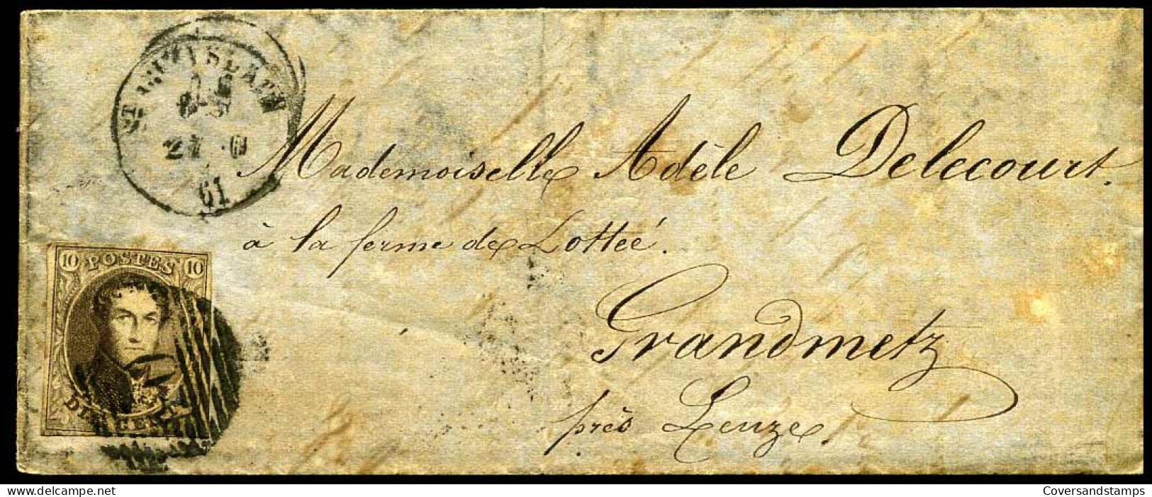 Cover Van Saint-Ghislain Naar Granometz (Leuze-en-Hainaut) - N° 10 - 1858-1862 Medaglioni (9/12)