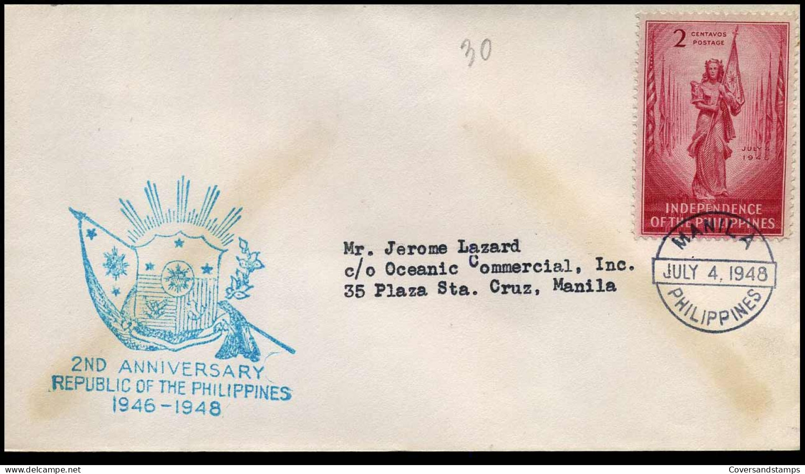FDC - 2nd Anniversary Republic Of The Philippines 1946-1948 - Philippines