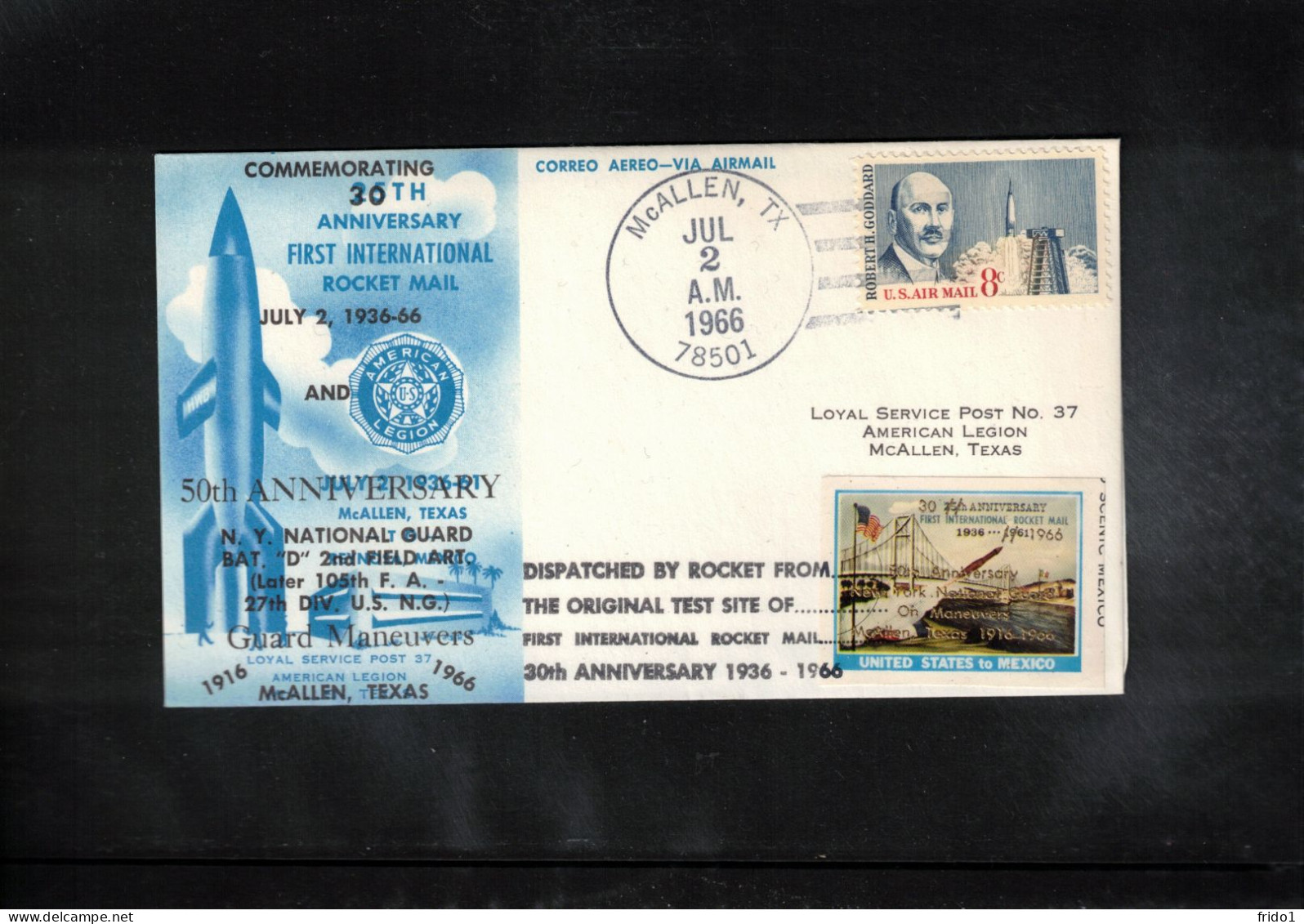 USA  1966 Rocket Mail - 30th Anniversary Of First International Mail From Mexico To USA - Covers & Documents