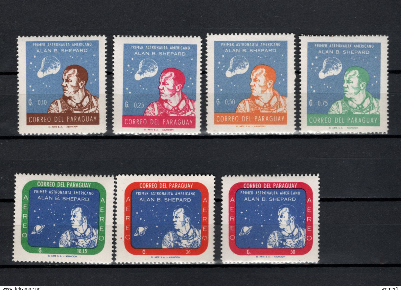 Paraguay 1961 Space, Alan B. Shepard Set Of 7 MNH - South America