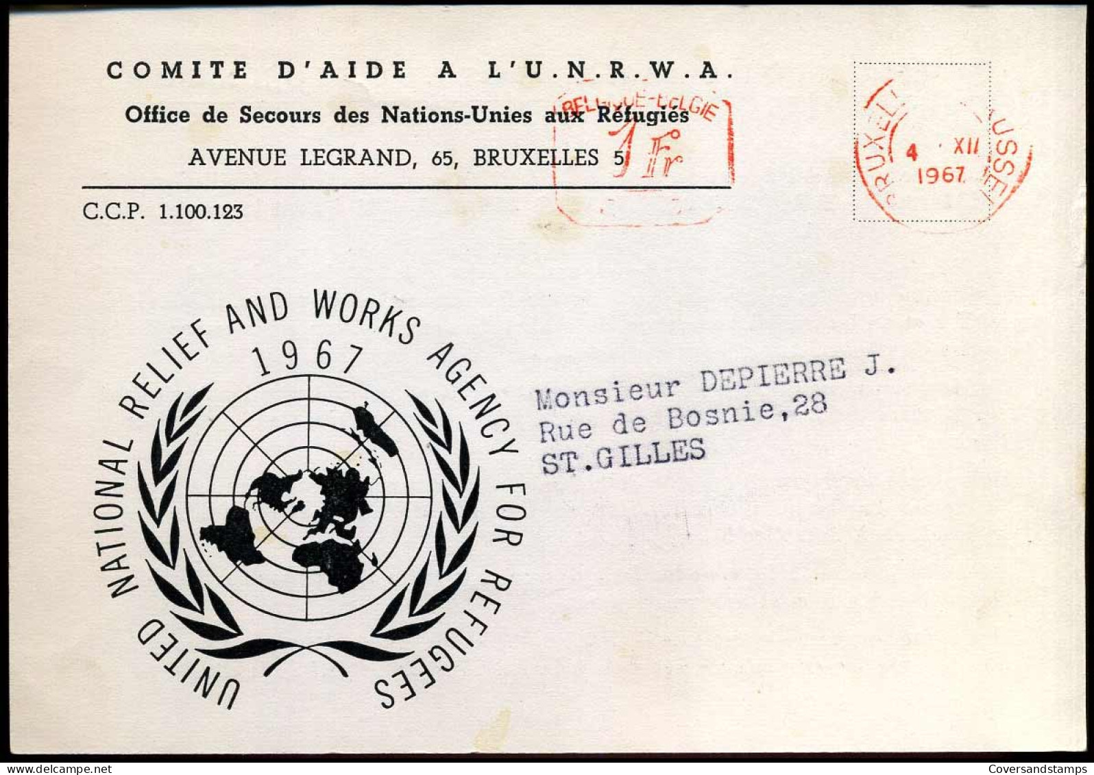 Post Card - 'Comité D'Aide à L'U.N.R.W.A.' - Covers & Documents