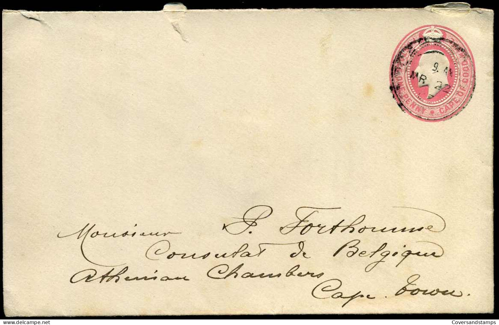 Postal Stationary Sent To The Belgian Consulat In Cape Town - Kap Der Guten Hoffnung (1853-1904)