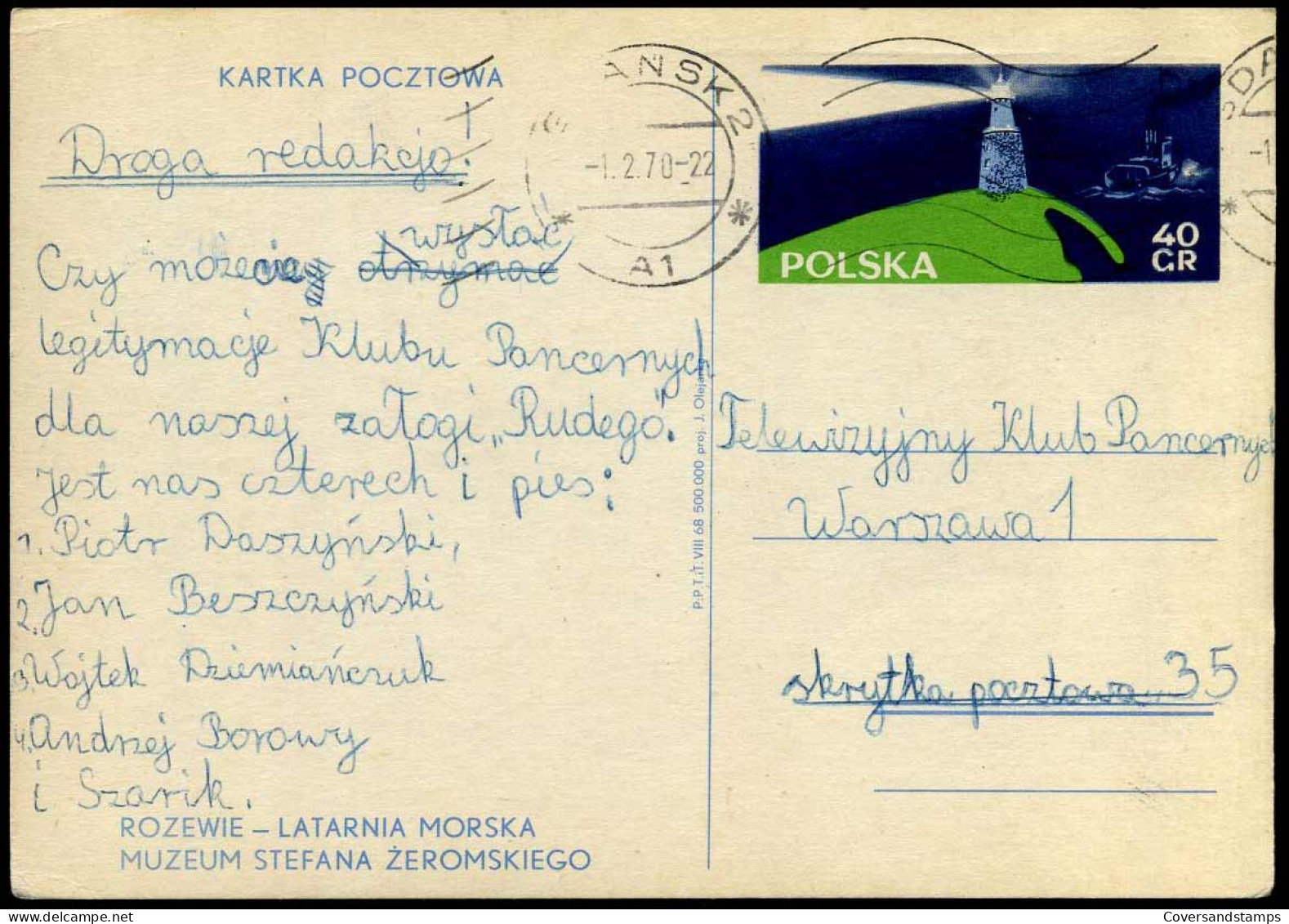 Postcard -  Rozewie - Latarnia Morska Muzeum Stefana Zeromskiego - Stamped Stationery