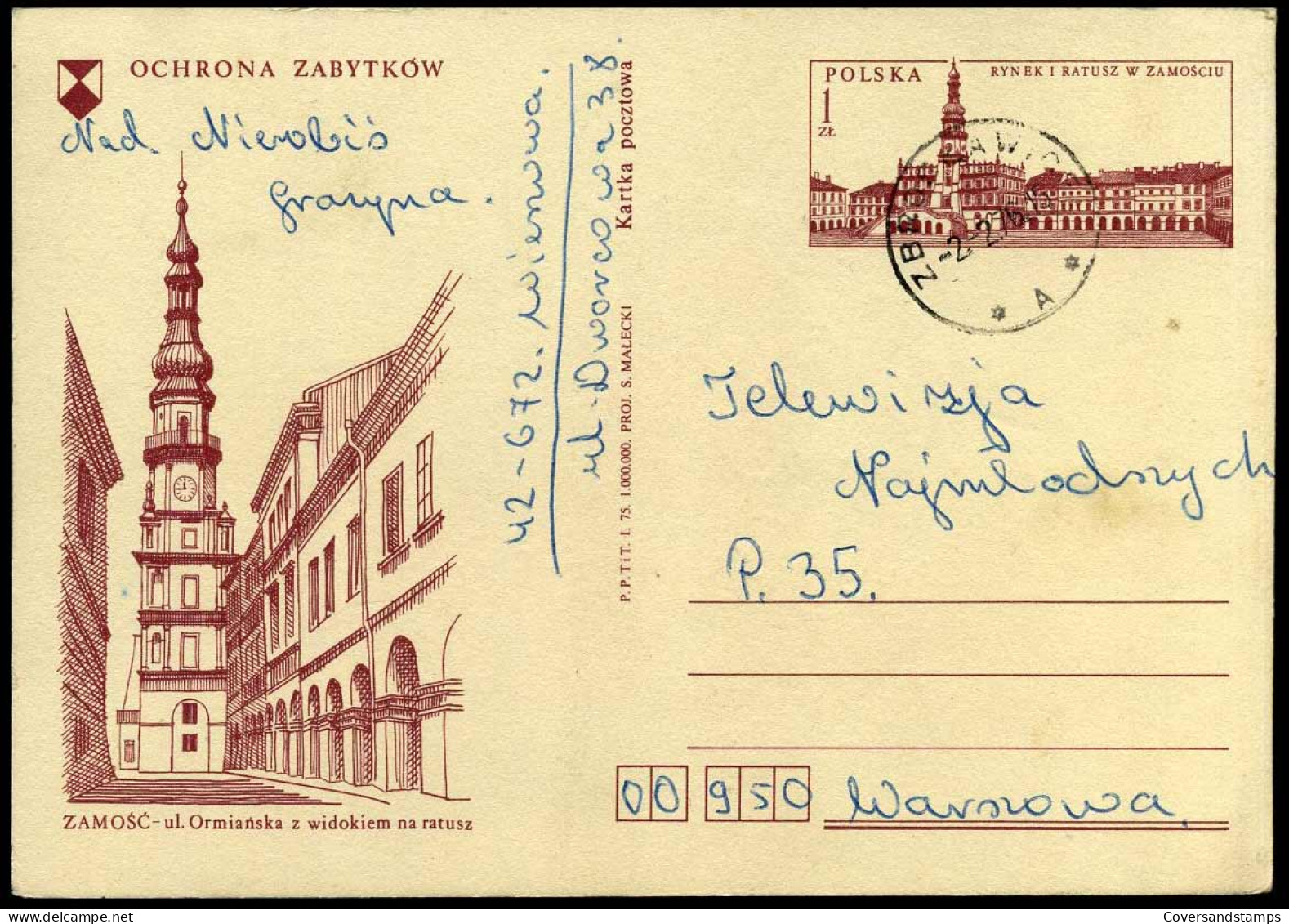 Postcard -  Zamosc - Ul. Ormianska Z Widokiem Na Ratusz - Stamped Stationery
