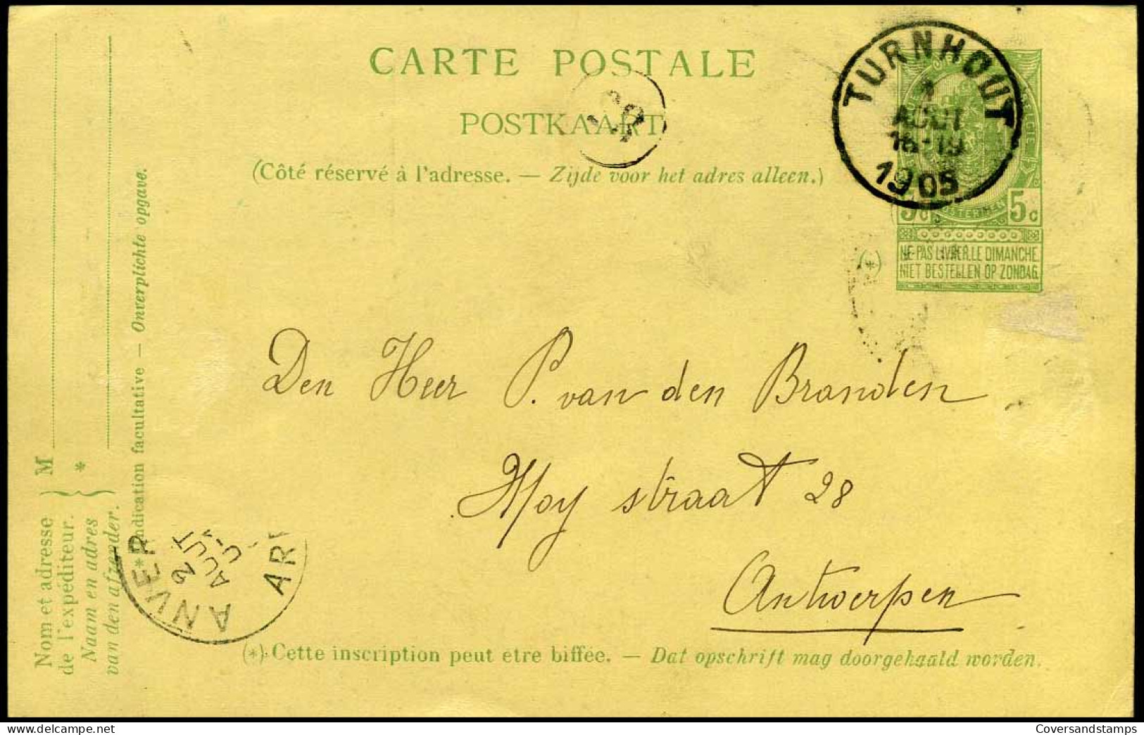 Postkaart  / Carte Postale - Naar Antwerpen - 1893-1907 Wapenschild