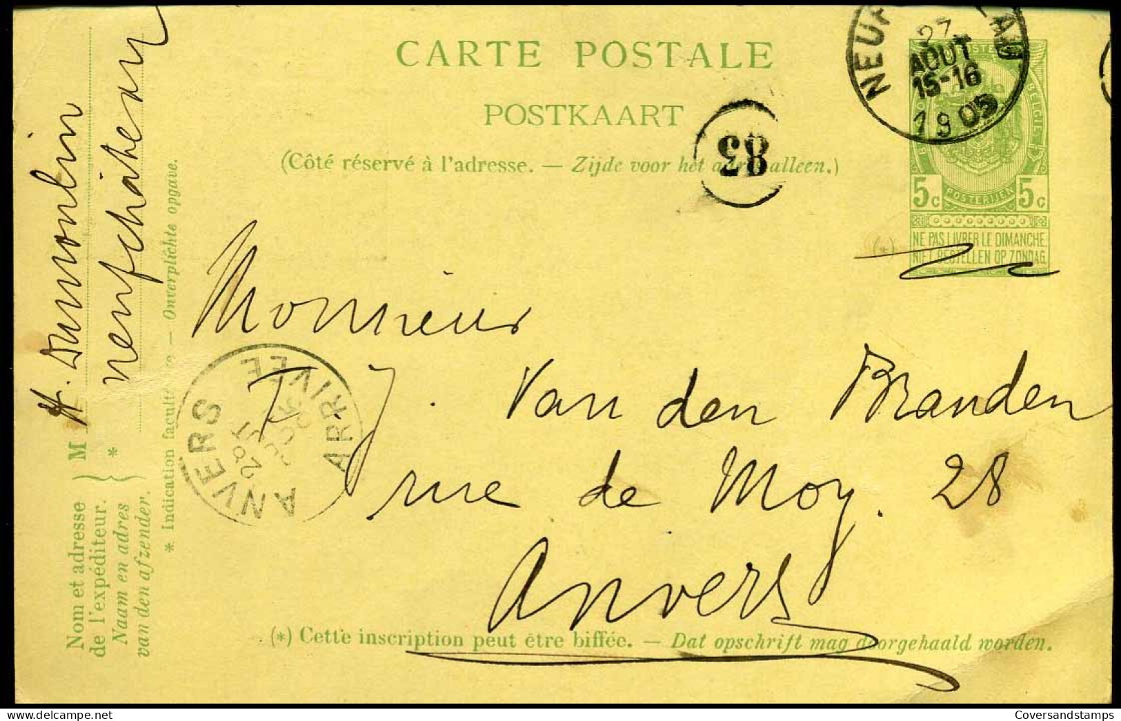 Postkaart  / Carte Postale - Naar Anvers - 1893-1907 Wappen