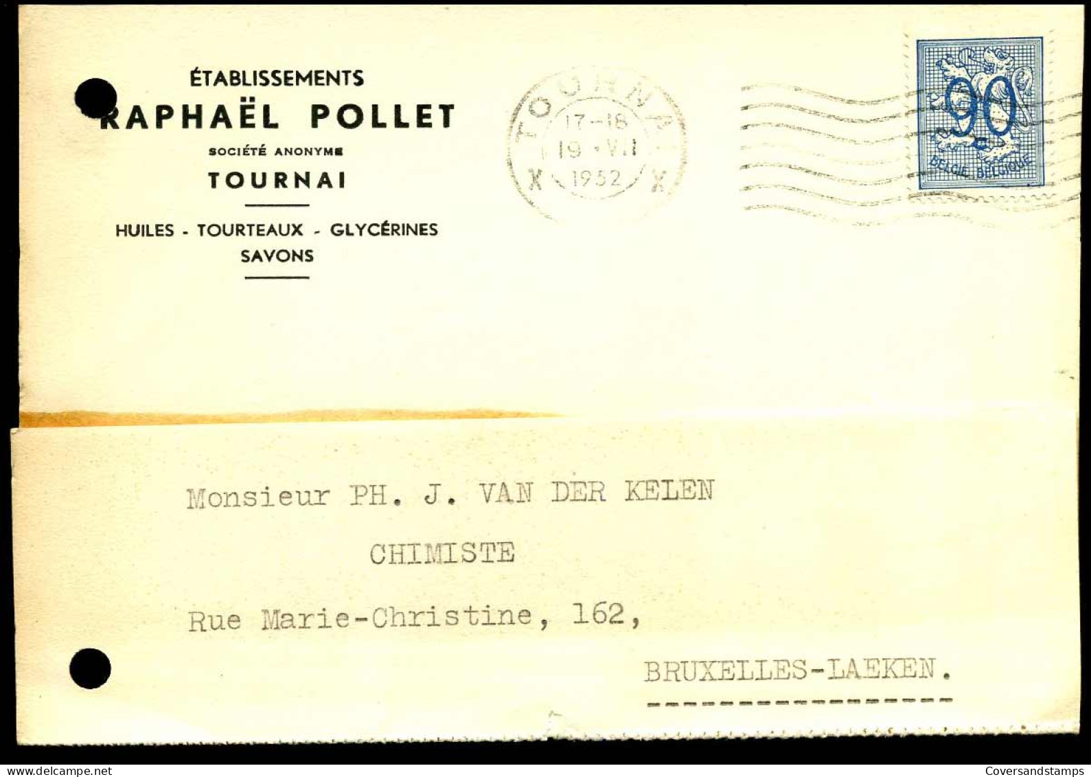 Postkaart / Carte Postale - 'Etablissements Raphaël Pollet, Huiles - Tourteaux - Glycérines - Savons, Tournai' - Cartas & Documentos