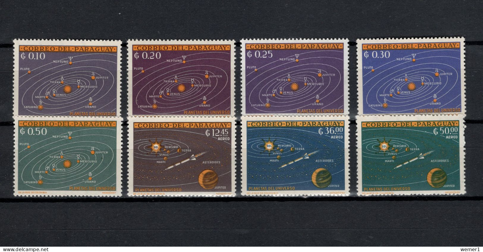 Paraguay 1962 Space, Solar System Set Of 8 MNH - South America