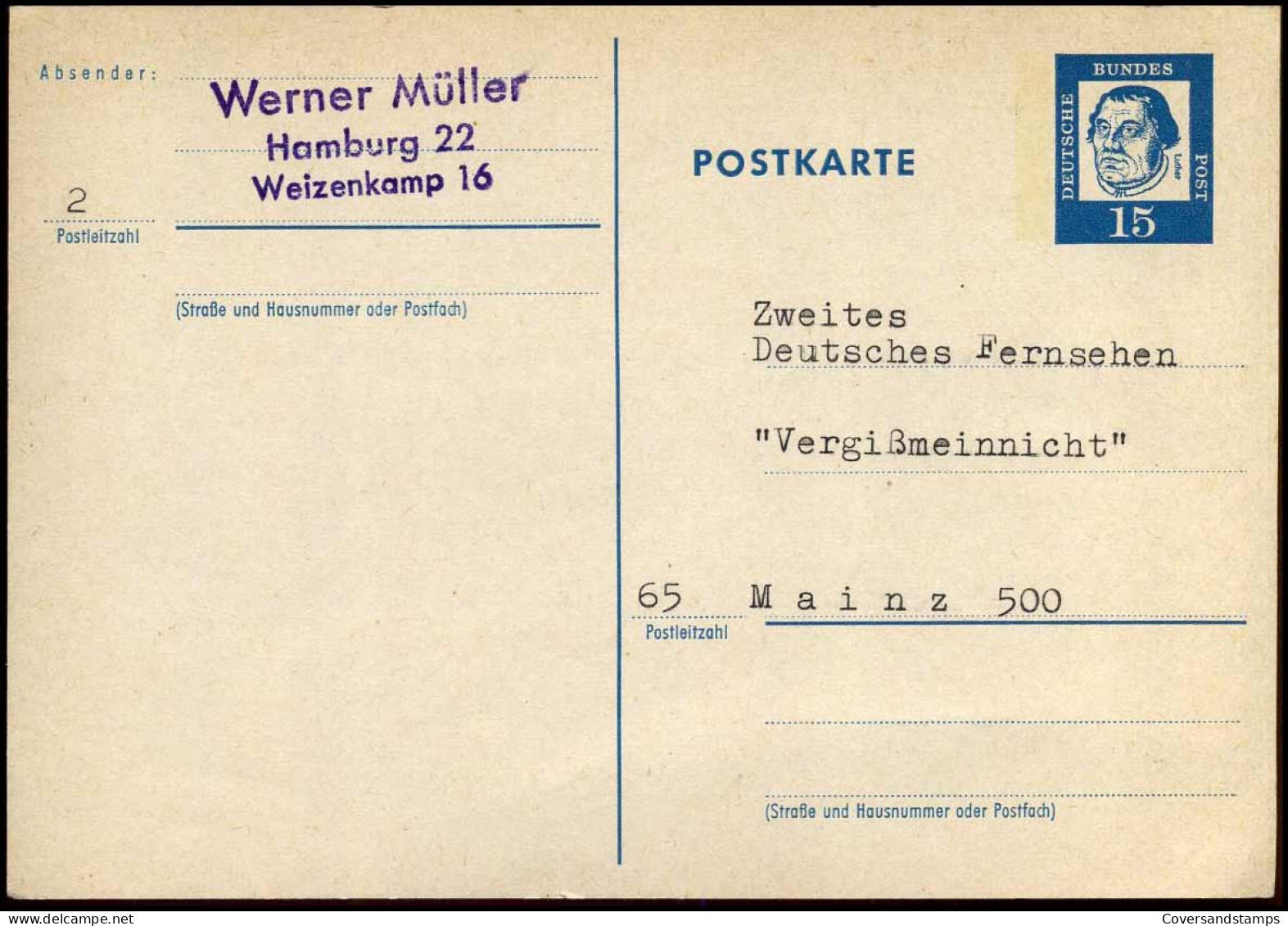 Postkarte -  15 Pfennig - Postcards - Used