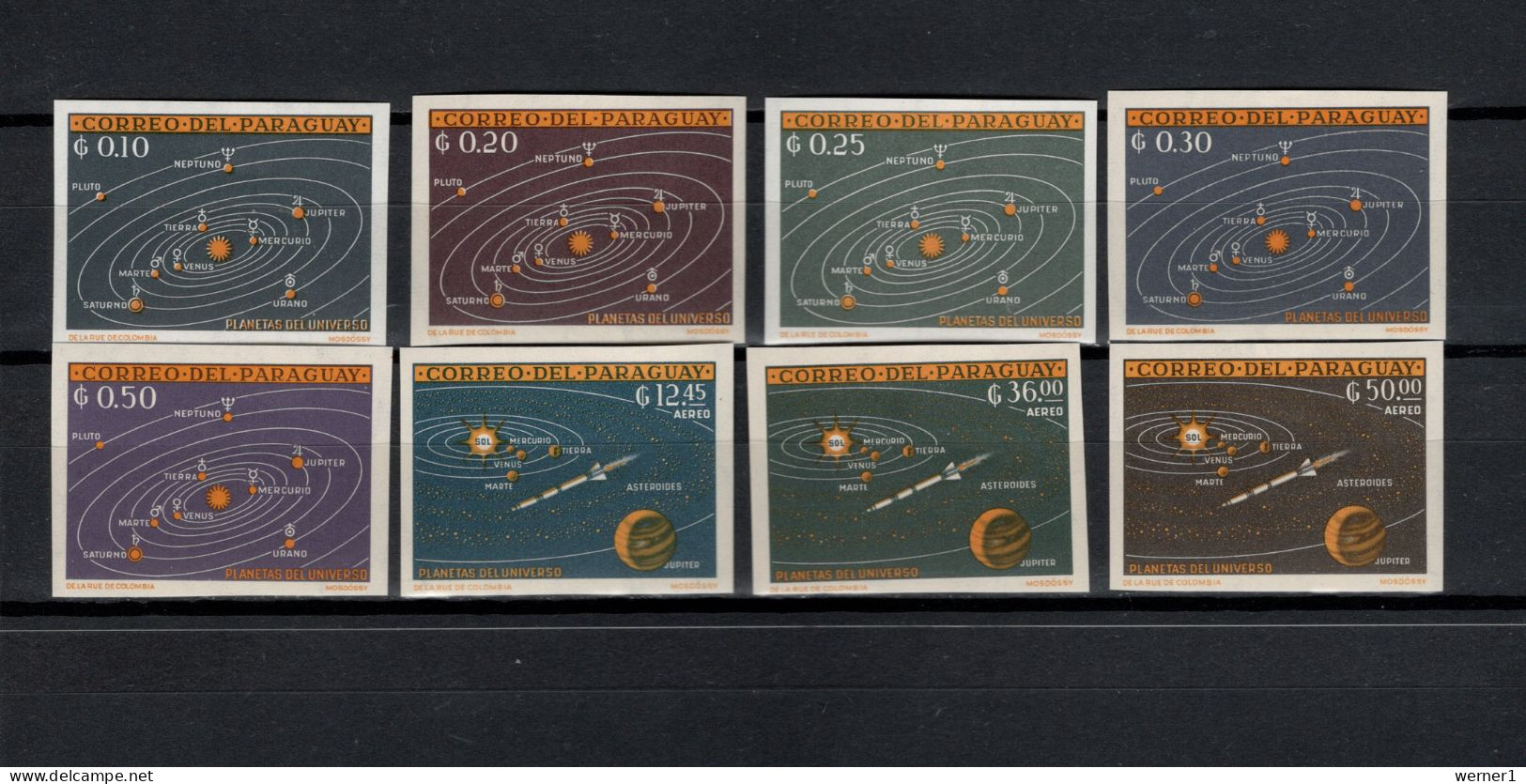 Paraguay 1962 Space, Solar System Set Of 8 Imperf. MNH - South America