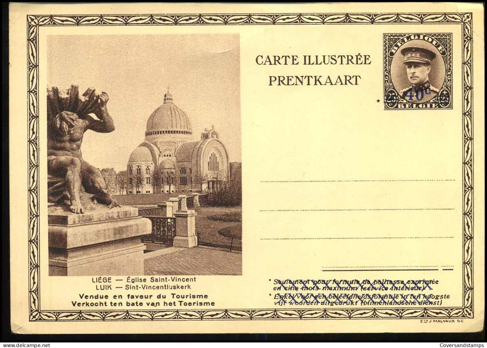 Prentkaart / Carte Illustrée - Liège, Eglise Saint-Vincent / Luik, Sint-Vincentiuskerk -- Opdruk 40c - Illustrated Postcards (1971-2014) [BK]