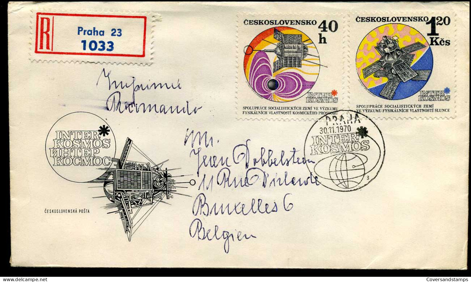 Registerd Cover From Prague To Brussels, Belgium - Storia Postale