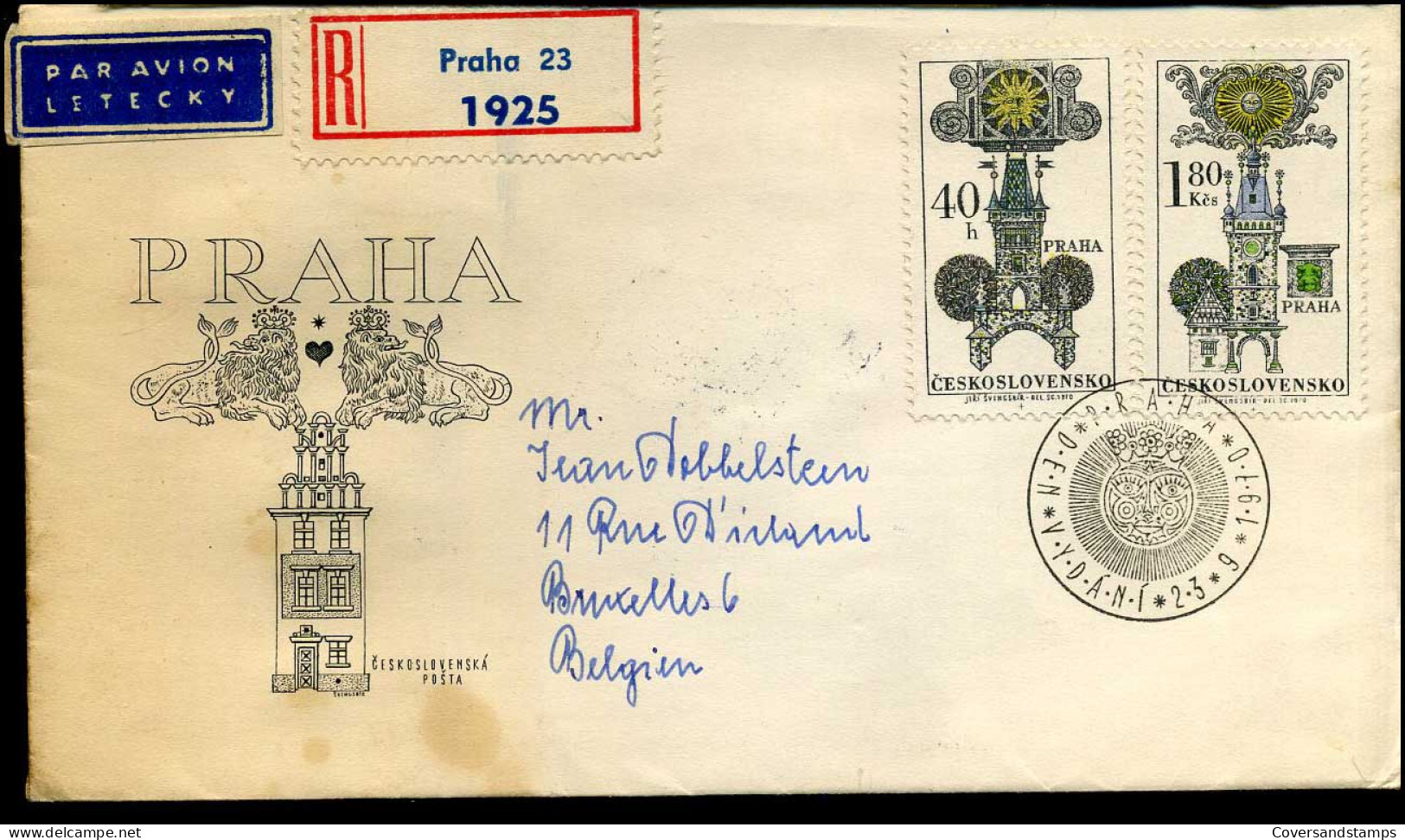 Registerd Cover From Prague To Brussels, Belgium - Cartas & Documentos