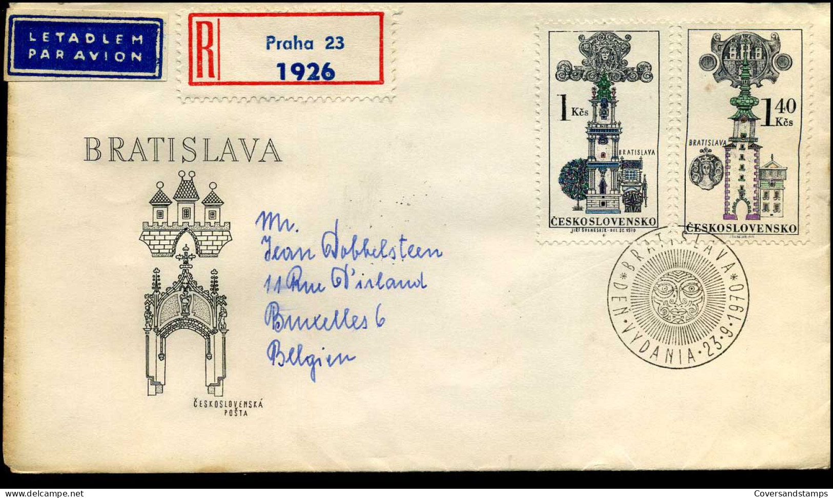 Registered Cover From Prague To Brussels, Belgium - Covers & Documents