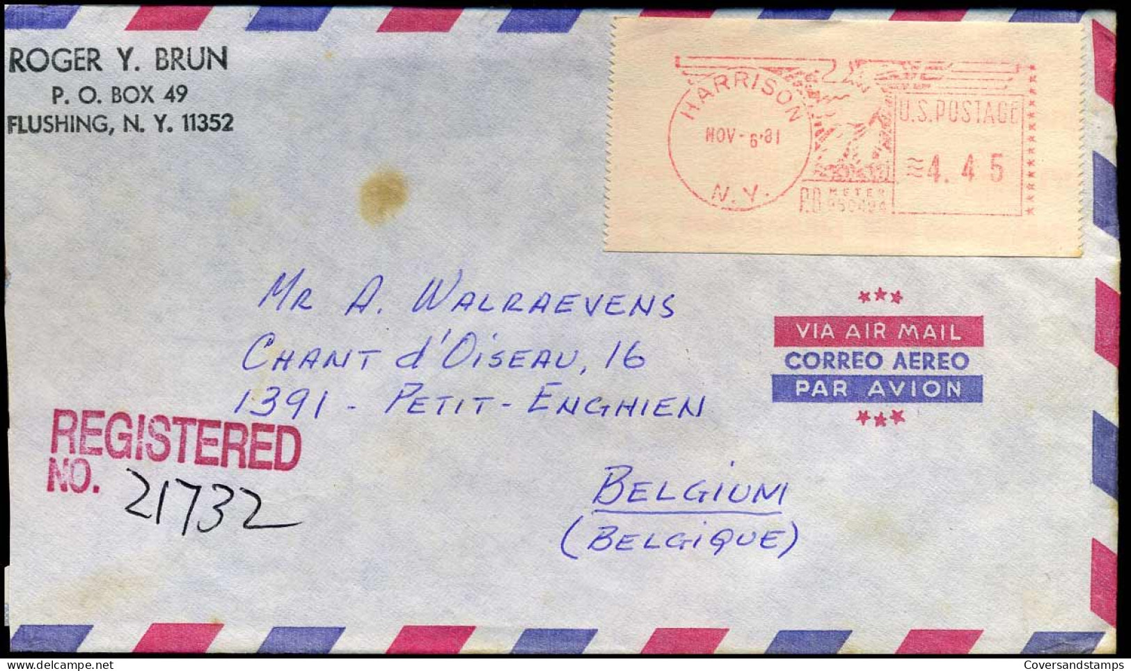 Registered Cover To Petit Enghien, Belgium - Briefe U. Dokumente