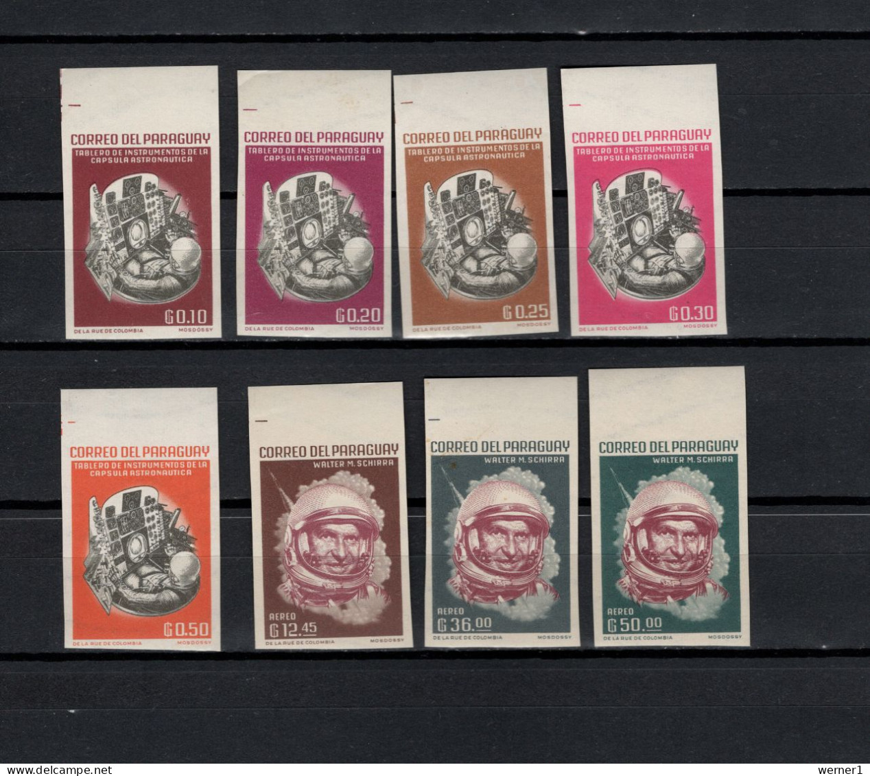 Paraguay 1963 Space, Walter Schirra Set Of 8 Imperf. MNH - South America